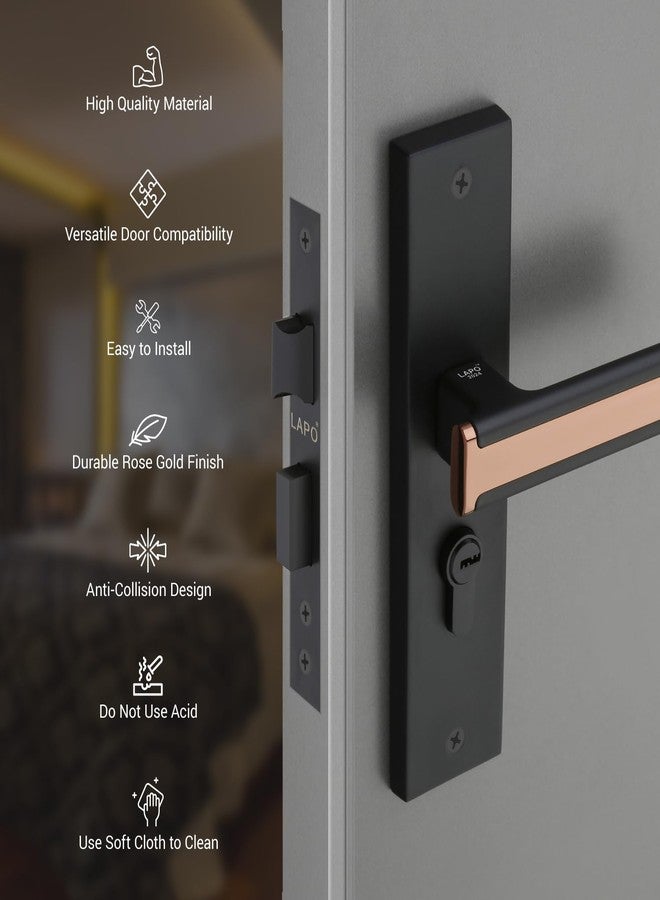 LAPO طقم قفل باب رئيسي متين من الزنك من لابو، مناسب للمنازل، بمقابض نقر مع مفاتيح وأسطوانة 60 مم، وجسم قفل 45×45 مم، قفل بمقبض لغرفة النوم، المكتب، الفندق (لون أسود، ضمان 3 سنوات) Cy-167 - Image 5